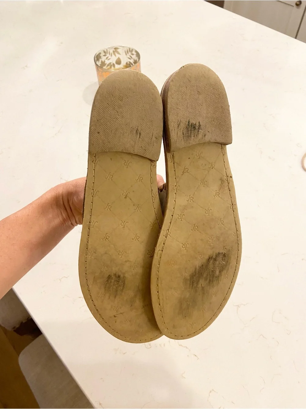 Jack Roger’s Leather Slide Sandals in Metallic Gold